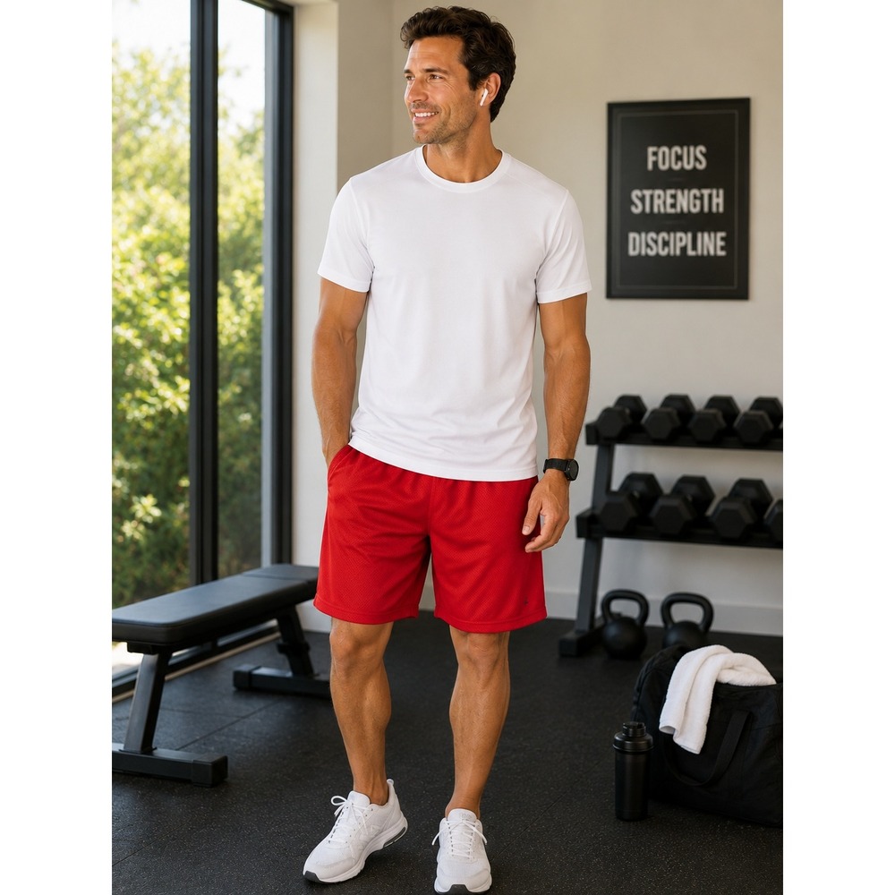 Athletic Works Mens Red Athletic Shorts XL Recycled Polyester Mesh Drawstring